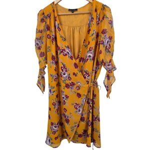 Alison Andrews Floral Print Wrap Dress Yellow‎ Purple Bohemian Party
